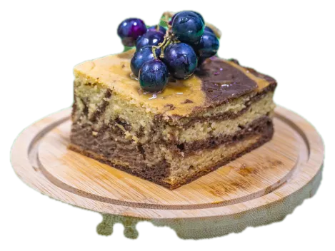 Teff Cake Slice, plated and ready to serve